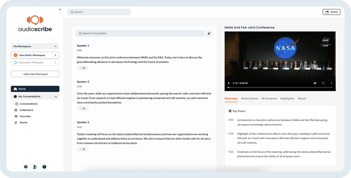 AudioScribe dashboard interface screenshot